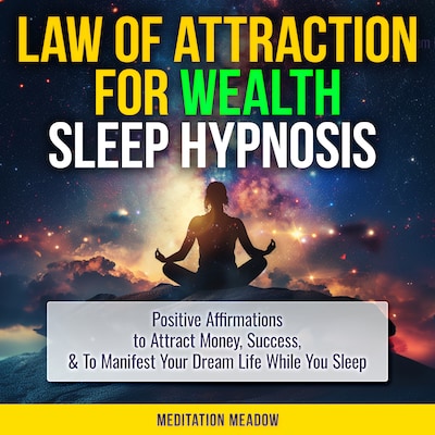 Law of Attraction for Wealth Sleep Hypnosis – omslag til lydbogen af Meditation Meadow