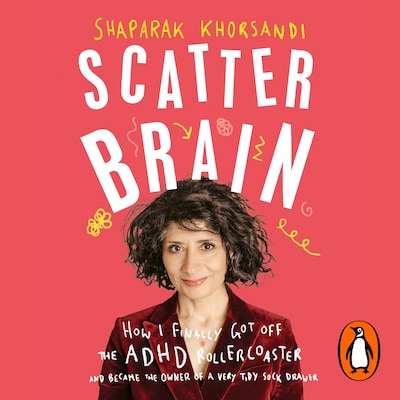 Scatter Brain – omslag til lydbogen af Shaparak Khorsandi