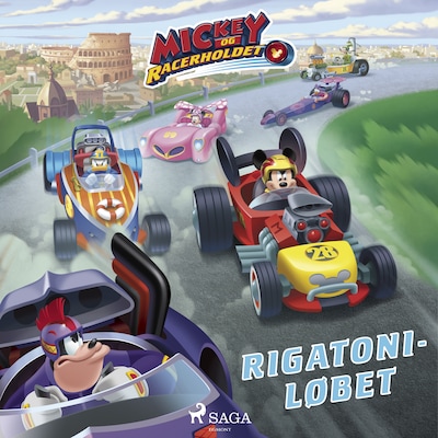 Mickey og Racerholdet - Rigatoni-løbet – omslag til lydbogen af Disney