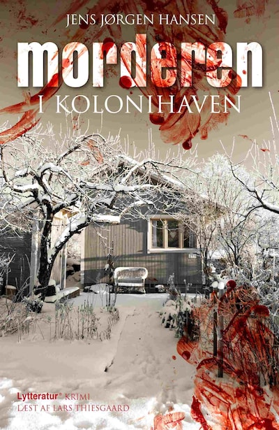 Morderen i kolonihaven – omslag til lydbogen af Jens Jørgen Hansen