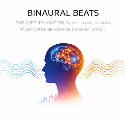 Binaural Beats for Deep Relaxation, Stress Relief, Hypnosis, Meditation, Brainwave Synchronisation – omslag til lydbogen af Joshua Armentraut, Binaural Beats Studios
