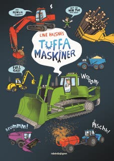Tuffa maskiner – omslag till ljudboken av Line Halsnes