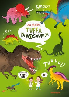 Tuffa dinosaurier – omslag till ljudboken av Line Halsnes