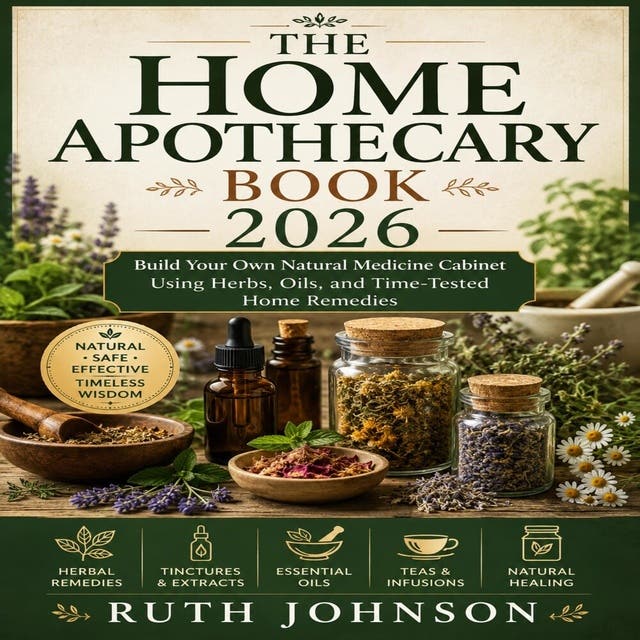 The Home Apothecary Book 2026: Build Your Own Natural Medicine Cabinet Using Herbs, Oils, and Time-Tested Home Remedies – omslag til lydbogen af Ruth Johnson