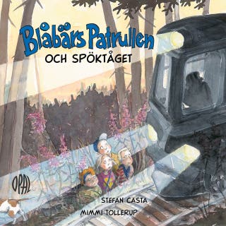 Blåbärspatrullen och spöktåget – omslag till ljudboken av Stefan Casta