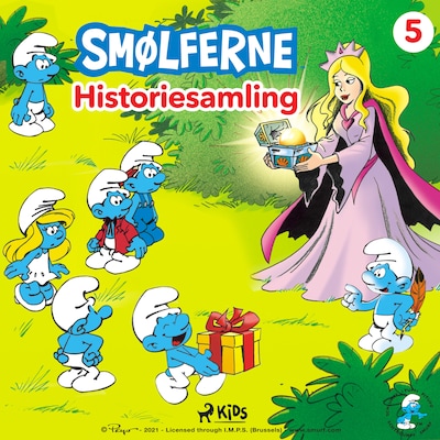Smølferne - Historiesamling 5 – omslag til lydbogen af Peyo