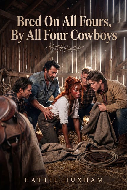 Bred On All Fours, By All Four Cowboys: A Filthy Western Reverse Harem Breeding Romance – omslag til lydbogen af Hattie Huxham