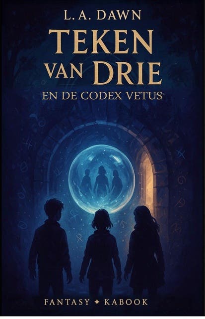 Teken van drie - en de Codex Vetus – omslag van het luisterboek van L.A. Dawn