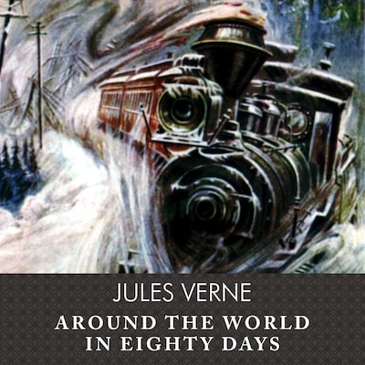Around the World in Eighty Days, with eBook – omslag til lydbogen af Jules Verne