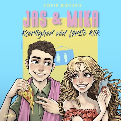Jas & Mika - Kærlighed ved første klik – omslag til lydbogen af Sofie Boysen
