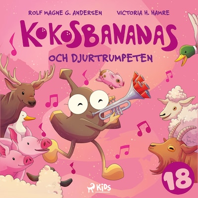 Kokosbananas och djurtrumpeten – omslag till ljudboken av Rolf Magne G. Andersen