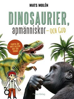 Dinosaurier, apmänniskor och Gud – omslag till ljudboken av Mats Molén