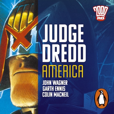 Judge Dredd: America – omslag til lydbogen af John Wagner, Garth Ennis, Alan Grant