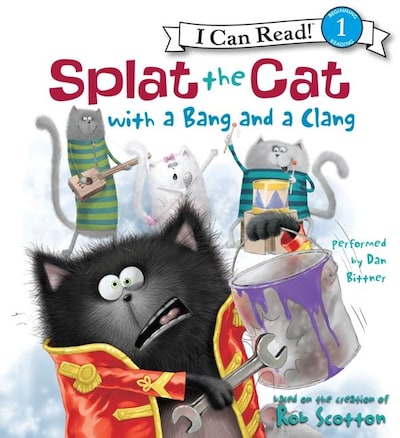 Splat the Cat with a Bang and a Clang – omslag til lydbogen af Rob Scotton