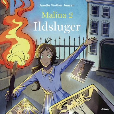 Malina 2 - Ildsluger, Rød Læseklub – omslag til lydbogen af Anette Vinther Jensen
