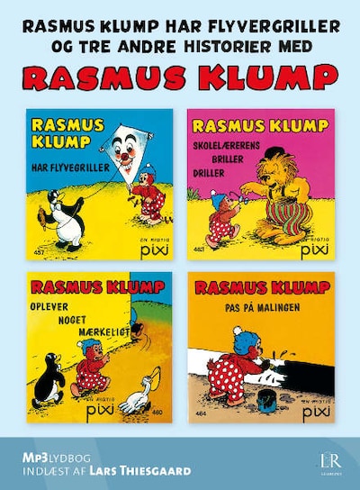 Rasmus Klump har flyvergriller - og tre andre historier – omslag til lydbogen af Carla Hansen, Vilhelm Hansen