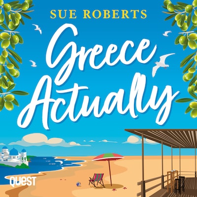 Greece Actually – omslag til lydbogen af Sue Roberts