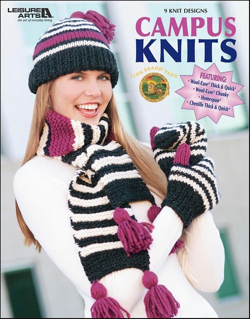 Campus Knits – omslag til lydbogen af Leisure Arts