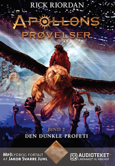 Apollons prøvelser 2 - Den dunkle profeti – omslag til lydbogen af Rick Riordan