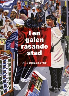 I en galen rasande stad – omslag till ljudboken av Erik MacQueen,Guy Gunaratne