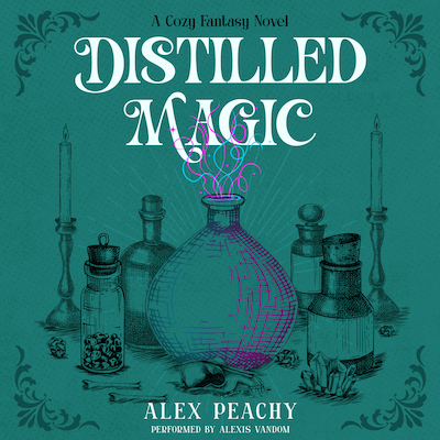 Distilled Magic – omslag til lydbogen af Alex Peachy