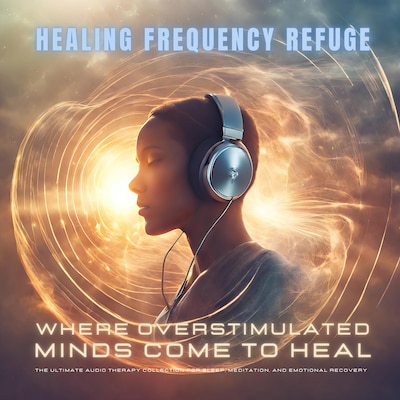 Healing Frequency Refuge – Where Overstimulated Minds Come to Heal – The Ultimate Audio Therapy Collection for Sleep, Meditation, and Emotional Recovery – omslag til lydbogen af Healing Frequency Refuge