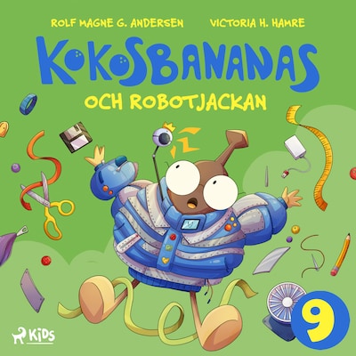 Kokosbananas och robotjackan – omslag till ljudboken av Rolf Magne G. Andersen