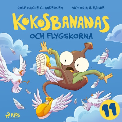 Kokosbananas och flygskorna – omslag till ljudboken av Rolf Magne G. Andersen