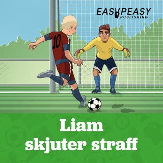 Liam skjuter straff – omslag till ljudboken av Jørn Jensen