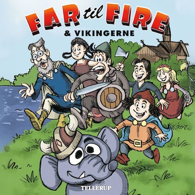 Far til fire #3: Far til fire og vikingerne – omslag til lydbogen af Thomas Friis Pedersen