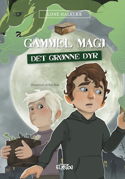 Gammel magi - det grønne dyr – omslag til lydbogen af Lone Halkjær