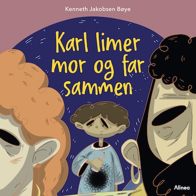 Karl limer mor og far sammen, Blå læseklub – omslag til lydbogen af Kenneth Jakobsen Bøye