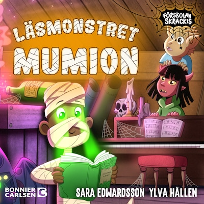 Läsmonstret Mumion – omslag till ljudboken av Ylva Hällen, Sara Edwardsson