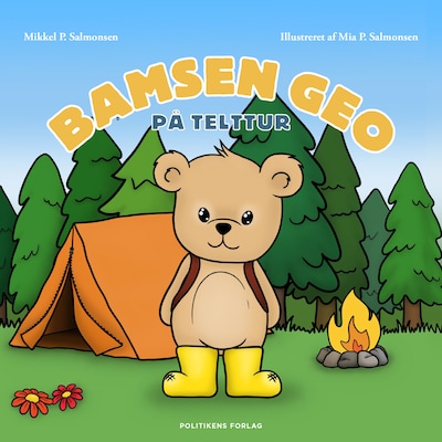 Bamsen Geo på telttur – omslag til lydbogen af Mikkel Palm Salmonsen