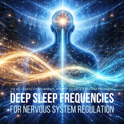Deep Sleep Frequencies for Nervous System Regulation – omslag til lydbogen af The Deep Sleep Institute, Abhamani Ajash