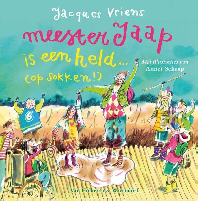 Meester Jaap is een held… (op sokken!) – omslag van het luisterboek van Jacques Vriens