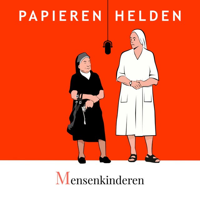 Mensenkinderen – omslag van het luisterboek van Anne Büdgen,Anne Provoost,Bart Smout,Caroline Ligthart,Enne Koens,Jeffrey Spalburg,Leonieke Baerwaldt,Mariken Heitman,Mirthe van Doornik,Sylvia Hubers