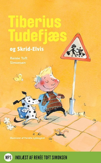 Tiberius Tudefjæs og Skrid-Elvis – omslag til lydbogen af Renée Toft Simonsen