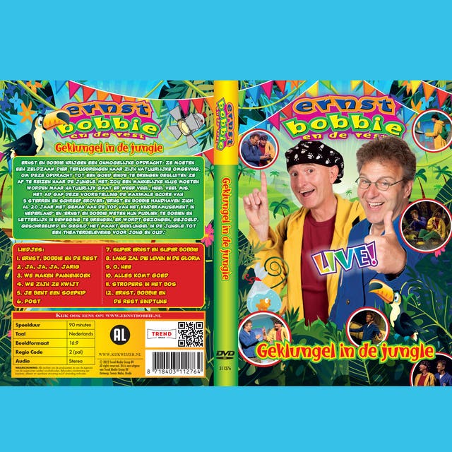 Ernst en Bobbie, Geklungel in de jungle: theatershow – omslag van het luisterboek van Erik van Trommel, Gert-Jan van den Ende