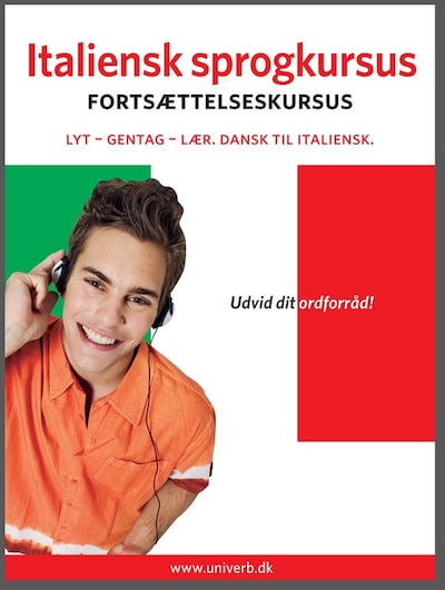 Italiensk sprogkursus Fortsættelseskursus – omslag til lydbogen af Univerb