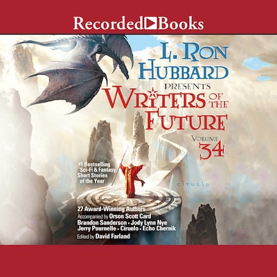 Writers of the Future Volume 34 – omslag til lydbogen af L. Ron Hubbard, Brandon Sanderson, Orson Scott Card