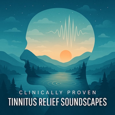 Tinnitus Relief Soundscapes – Tinnitus Retraining Therapy - 28 Healing Sound Worlds for Effective Tinnitus Retraining Therapy (TRT) – omslag til lydbogen af Tinnitus Research Institute