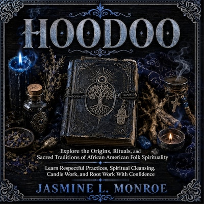 Hoodoo: Explore the Origins, Rituals, and Sacred Traditions of African American Folk Spirituality (Learn Respectful Practices, Spiritual Cleansing, Candle Work, and Root work With Confidence) – omslag till ljudboken av Jasmine L. Monroe
