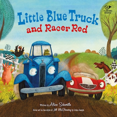 Little Blue Truck and Racer Red – omslag til lydbogen af Alice Schertle